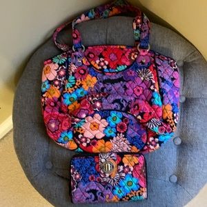Vera Bradley Glenna Bag in Floral Fiesta with matching turnlock wallet.
